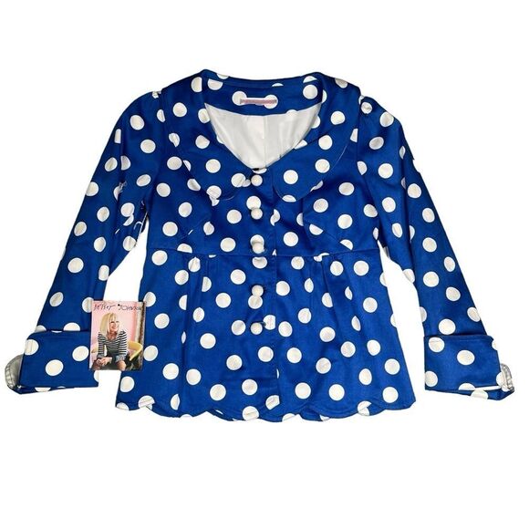 Betsey Johnson NWT Women's Blue Polka Dot Cotton‎ Sateen Rare Runway Jacket Sz 2 - Picture 2 of 10